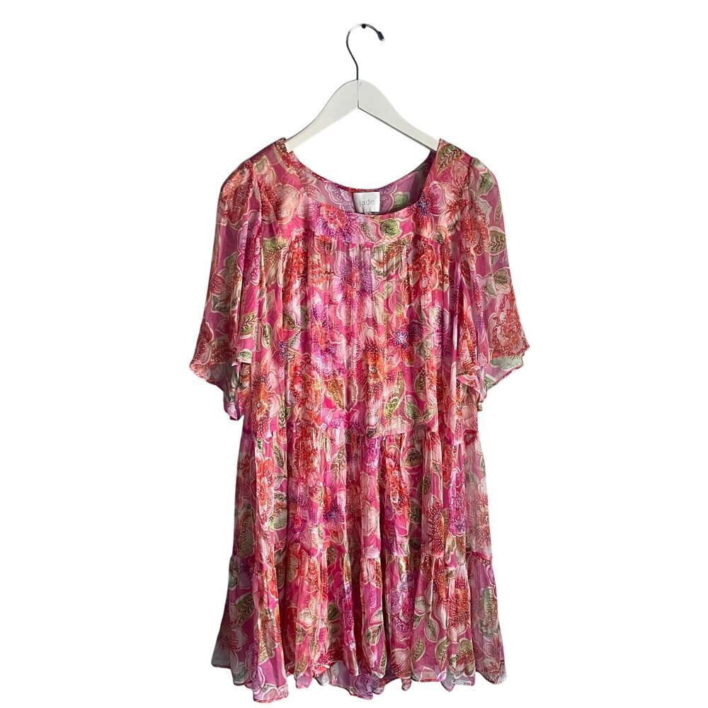 Jade Pink Floral Spring Summer Dress Silk Sheer Bridal Shower Baby Shower sz S